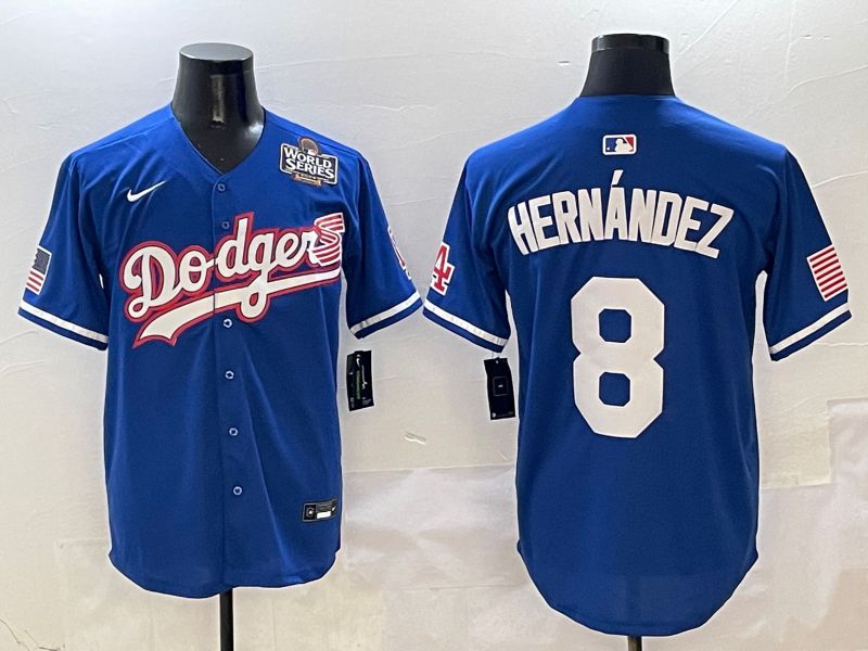 Men Los Angeles Dodgers 8 Hernandez Blue Second generation Joint Name Nike 2025 MLB Jersey style 6